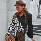 Long-sleeve Leopard Panel Blouse