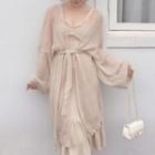 Sashed Long Light Jacket 1201 - Almond - One Size