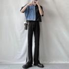 Elbow-sleeve Denim Panel Shirt / Bootcut Jeans