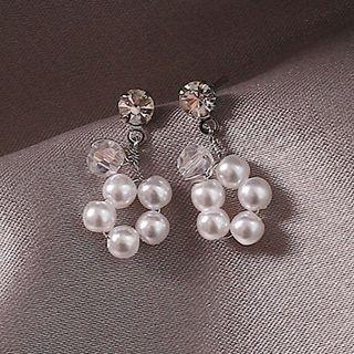 Faux Pearl Floral Stud Earring / Clip-on Earring
