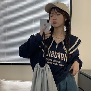 Long-sleeve Double Collar Lettering Sweatshirt