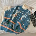 Long-sleeve Color Block Sweater Blue - One Size