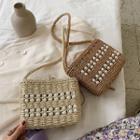 Faux Pearl Woven Tote Bag