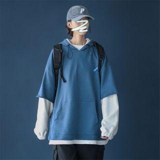 Printed Mock Two Piece Hooded Pullover