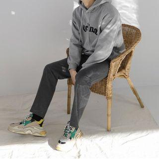 Kangaroo-pocket Lettering-embroidered Hoodie