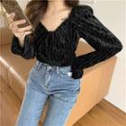 Long-sleeve Tie-strap Velvet Blouse
