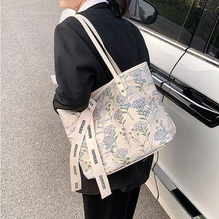 Faux Leather Flower Tote Bag