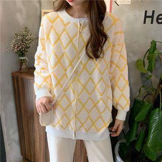 Long-sleeve Pattern Printed Knit Cardigan