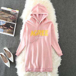 Letter Embroidered Mini Velvet Hoodie Dress