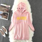 Letter Embroidered Mini Velvet Hoodie Dress
