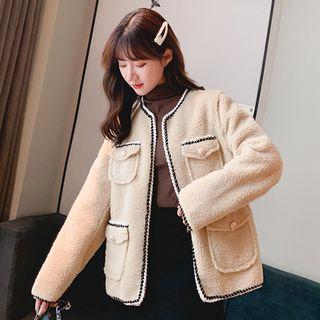Contrast Trim Fleece Open Front Jacket