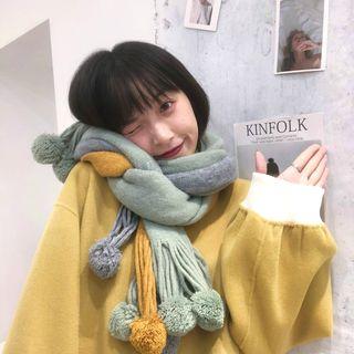 Color-block Pom Pom Scarf As Figure - One Size