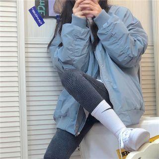 Plain Zip-up Jacket Blue - One Size