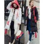 Color Panel Hooded Long Padded Coat