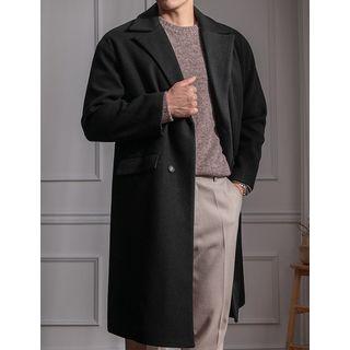Notched-lapel Wool Blend Coat With Muffler Scarf