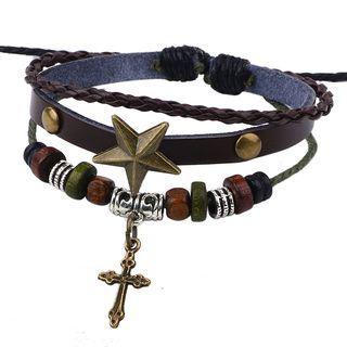 Cross Woven Leather Layered Bracelet