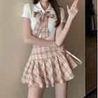 Polo Shirt / Bow Tie / Pleated Mini A-line Skirt / Set (various Designs)