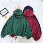 Plain Drawcord Long-sleeve Hooded Sweatshirt