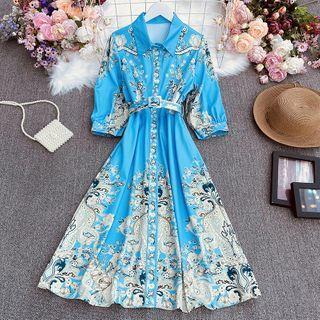 Ethnic Pattern Long-sleeve Shirtdress