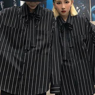 Tie-neck Pinstriped Shirt