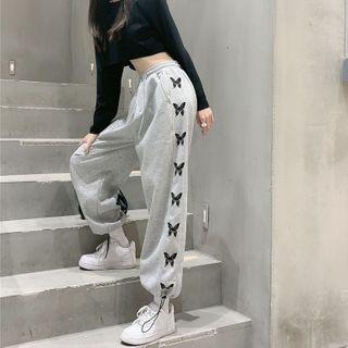 Butterfly-print Loose-fit Sweatpants Gray - One Size