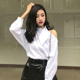 Long-sleeve Off-shoulder Tie Hem Top