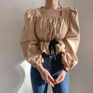 Long Sleeve Square Neck Bow Top