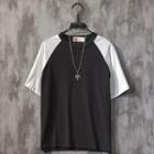 Contrast Color Raglan Elbow-sleeve T-shirt
