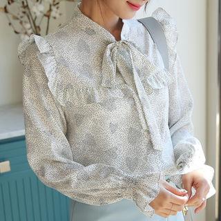 Tie-neck Heart-dot Pattern Blouse