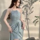 Halter Plain Dress Blue - One Size