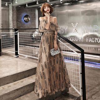 Off-shoulder Lettering Ruffled Evening Gown