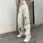 Cross Print High-waist Straight-leg Pants