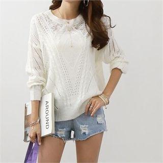 Lace-panel Pointelle Sweater