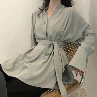 Tie-waist Blouse Green - One Size