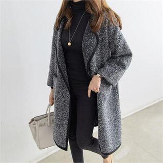Piped Lapelled Wool Blend Open Coat