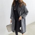 Piped Lapelled Wool Blend Open Coat