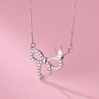Bow Rhinestone Sterling Silver Necklace