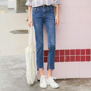 Cropped Rip Slim Fit Jeans