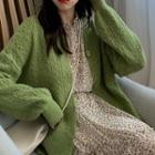 Cable-knit Cardigan / Long-sleeve Midi Floral Dress