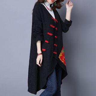 Floral Applique Asymmetrical Frog-buttoned Coat