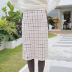 Woolen Plaid Midi Skirt