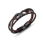 Simple Personality Infinity Symbol Brown Leather Multilayer Bracelet Black - One Size