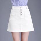 Buttoned High-waist A-line Skirt