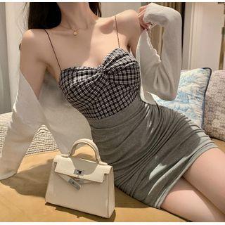 Two-tone Sleeveless Mini Dress / Light Cardigan