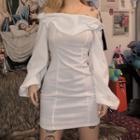 Off-shoulder Ruffle Trim Lantern-sleeve Mini Dress