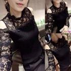 Long-sleeve Cold-shoulder Lace Panel Knit Top