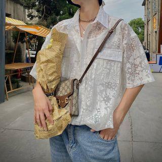 Short-sleeve See-through Print Shirt