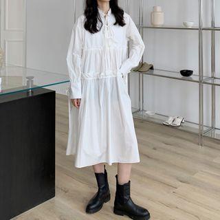 Bow Detail Long-sleeve Midi Shift Dress