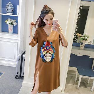 Slit-side Printed T-shirt Dress