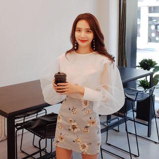 Sheer Balloon-sleeve Top